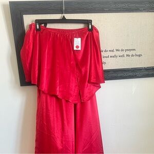 Red Wide-Leg Satin Jumpsuit - Elegant Look